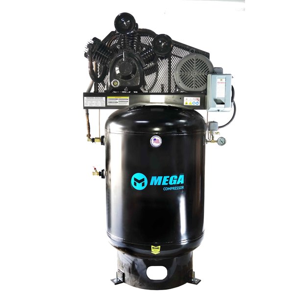Mega Compressor Mega Power Compressor, 10HP, 120 gal Vertical, 3PH 208-230V, w/cooler MP-10120V3BA-U
